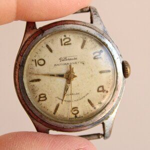 Vintage 1950s Mens Villereuse Watch, Incabloc, Antimagnetic, No Band Non Working